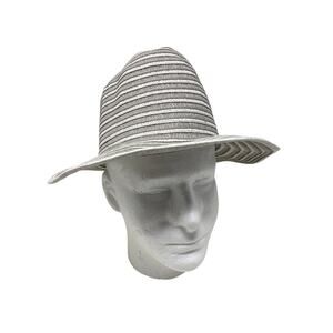 Treasure & Bond Hat Womens One Size Packable Striped Fedora Sun Gray White